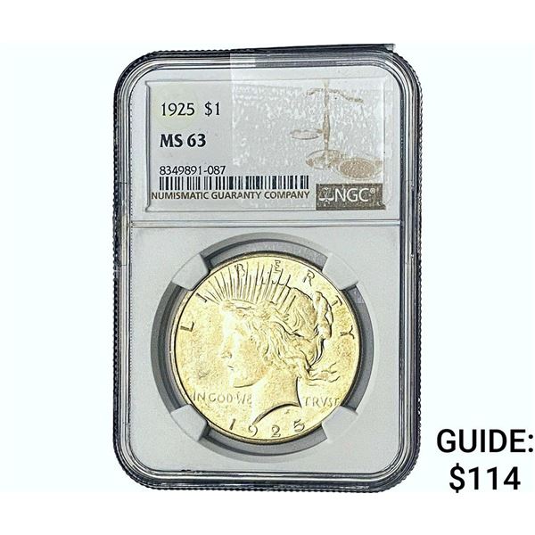 1925 Silver Peace Dollar NGC MS63