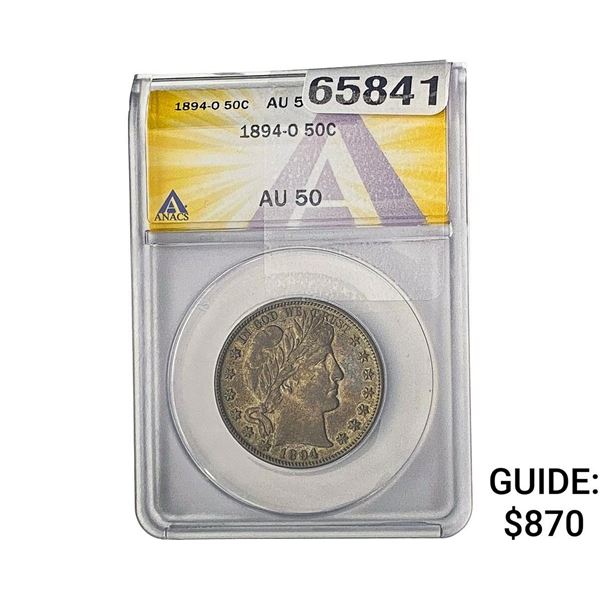 1894-O Barber Half Dollar ANACS AU50