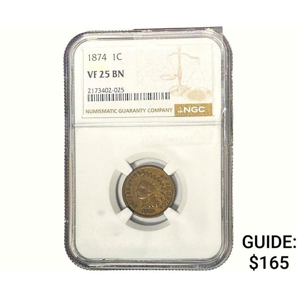 1874 Indian Head Cent NGC VF25 BN