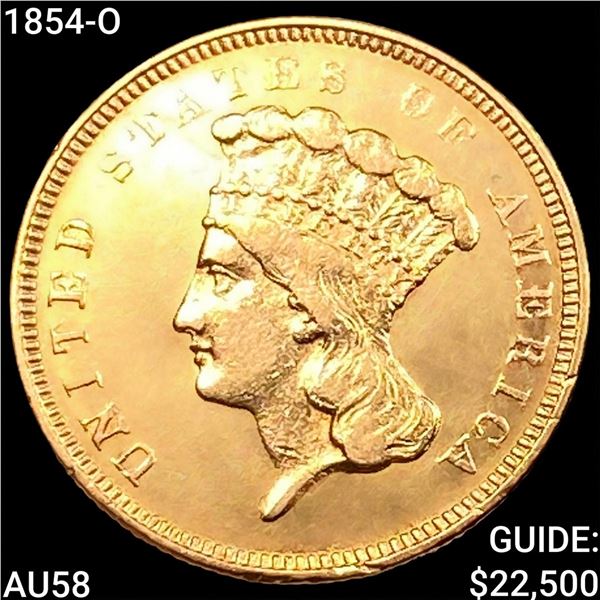 1854-O $3 Gold Piece CHOICE AU