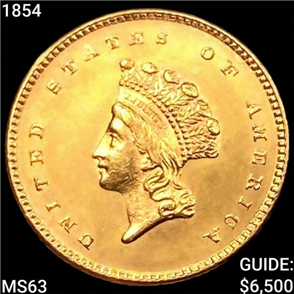 1854 Rare Gold Dollar CHOICE BU