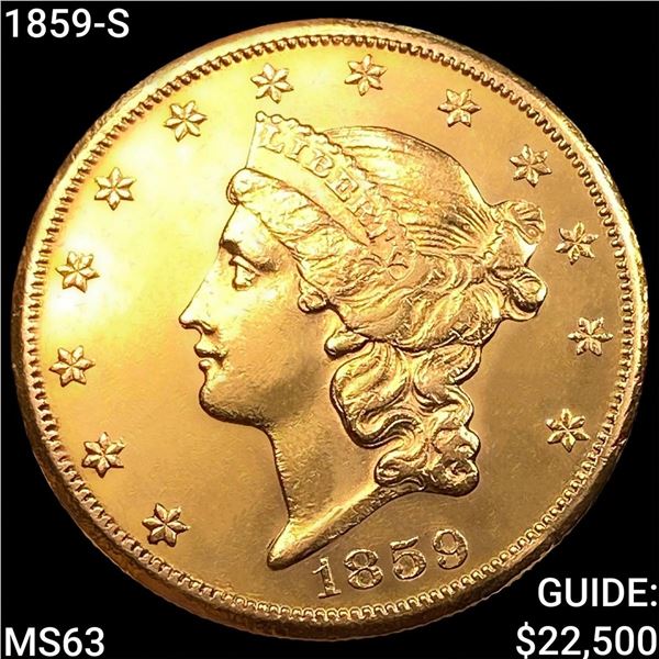 1859-S $20 Gold Double Eagle CHOICE BU