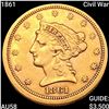 Image 1 : 1861 Civil War $2.50 Gold Quarter Eagle CHOICE AU