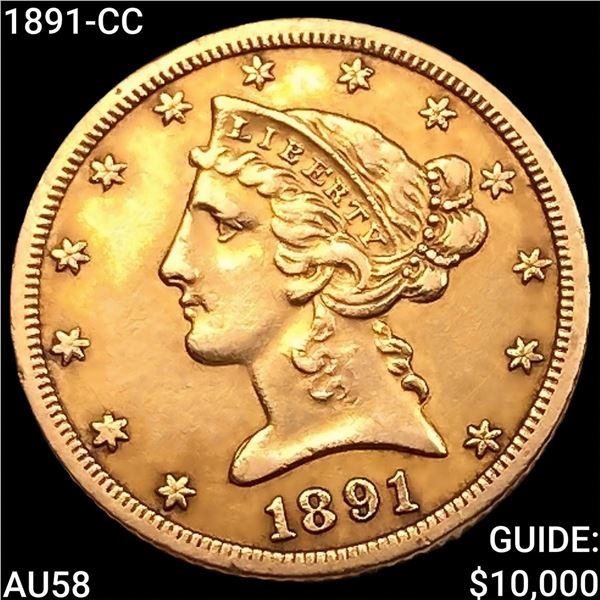 1891-CC $5 Gold Half Eagle CHOICE AU