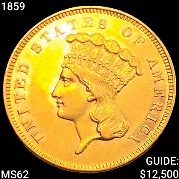 1859 $3 Gold Piece UNCIRCULATED