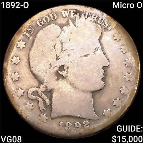 1892-O Micro O Barber Half Dollar NICELY CIRCULATED