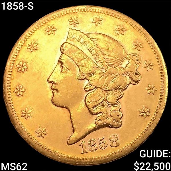 1858-S $20 Gold Double Eagle UNCIRCULATED