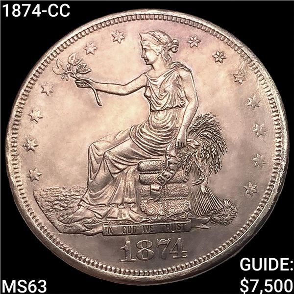 1874-CC Silver Trade Dollar CHOICE BU