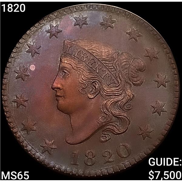 1820 Coronet Head Large Cent GEM BU