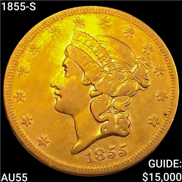 1855-S $20 Gold Double Eagle HIGH GRADE