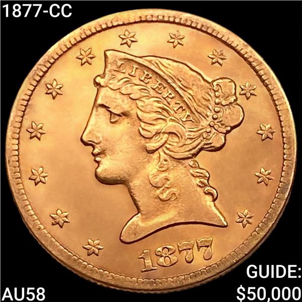 1877-CC $5 Gold Half Eagle CHOICE AU