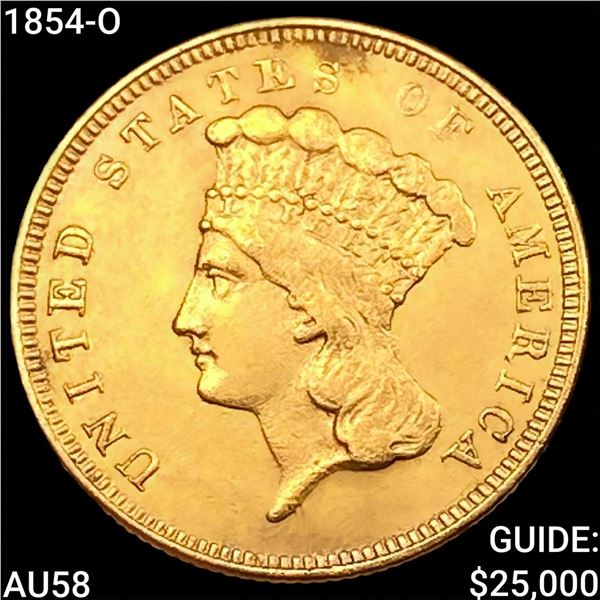 1854-O $3 Gold Piece CHOICE AU
