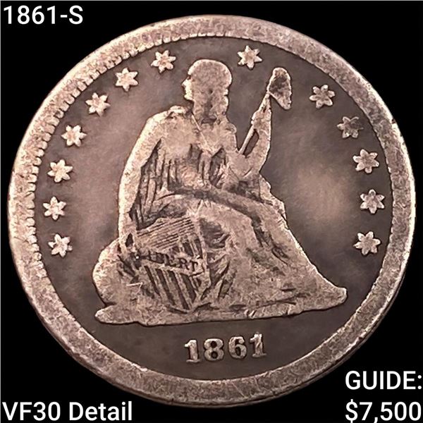 1861-S Seated Liberty Quarter LIGHTLY CIRCULATED