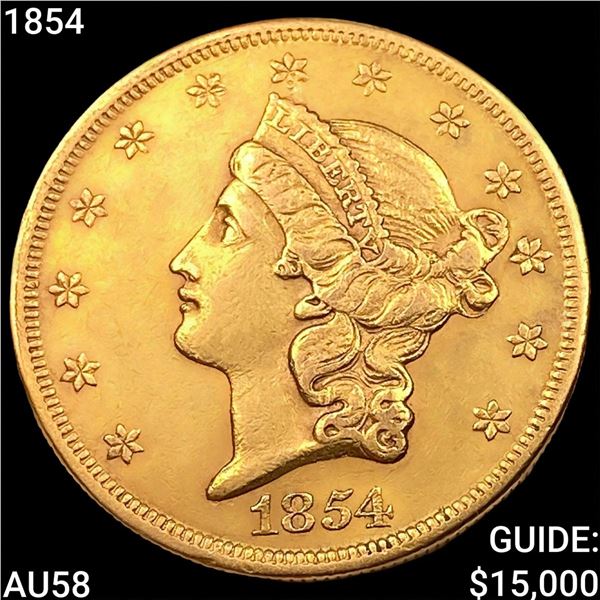 1854 $20 Gold Double Eagle CHOICE AU