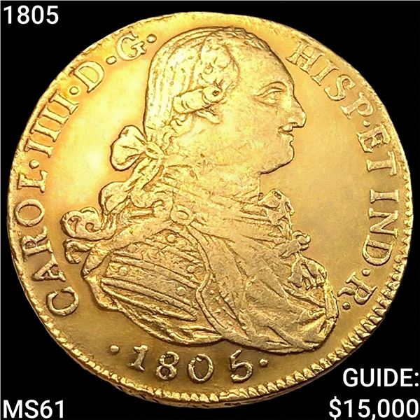 1805NR Colombia Gold 8 Escudos .7615oz UNC