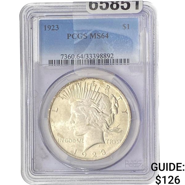 1923 Silver Peace Dollar PCGS MS64