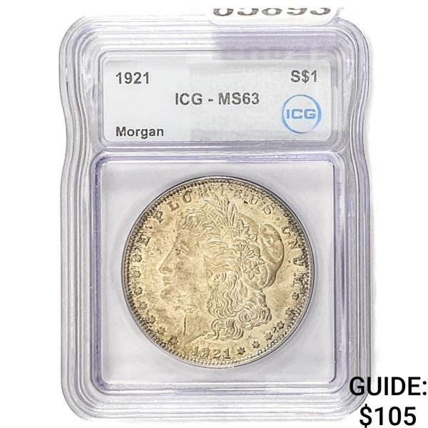1921 Morgan Silver Dollar ICG MS63