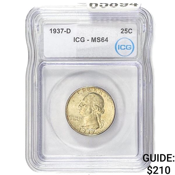 1937-D Washington Silver Quarter ICG MS64