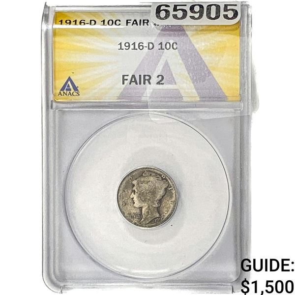 1916-D Mercury Silver Dime ANACS FAIR2