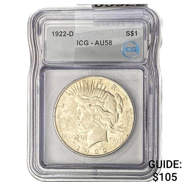 1922-D Silver Peace Dollar ICG AU58
