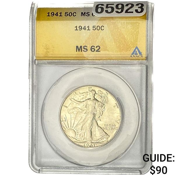 1941 Walking Liberty Half Dollar ANACS MS62