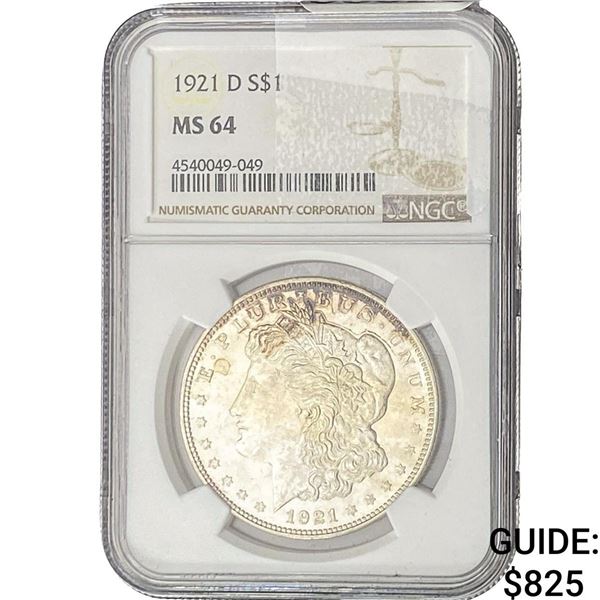 1921-D Morgan Silver Dollar NGC MS64