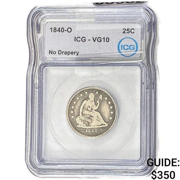 1840-O Seated Liberty Quarter ICG VG10