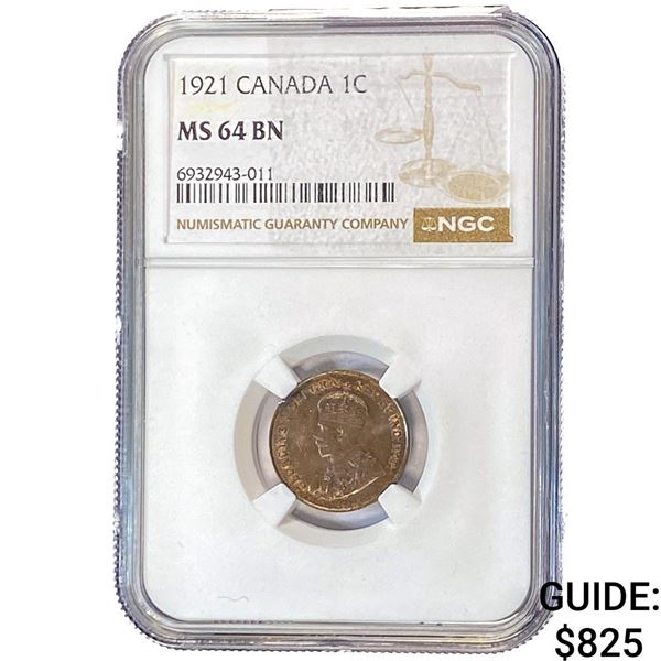 1921 Canada 1C NGC MS64 BN