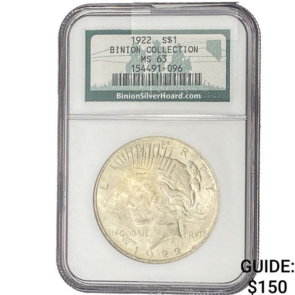 1922-D Silver Peace Dollar Binion MS63