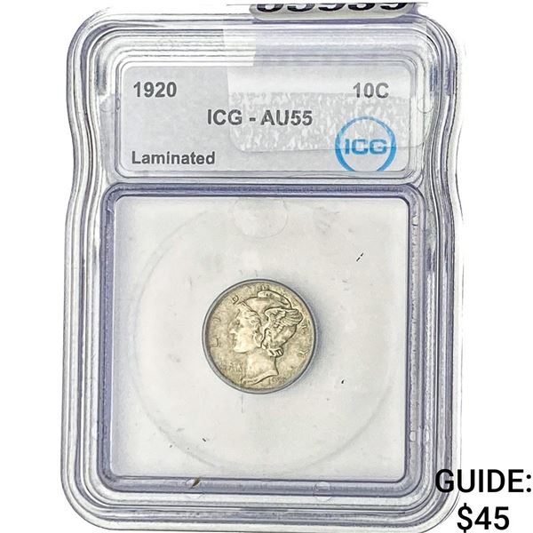1920 Mercury Silver Dime ICG AU55