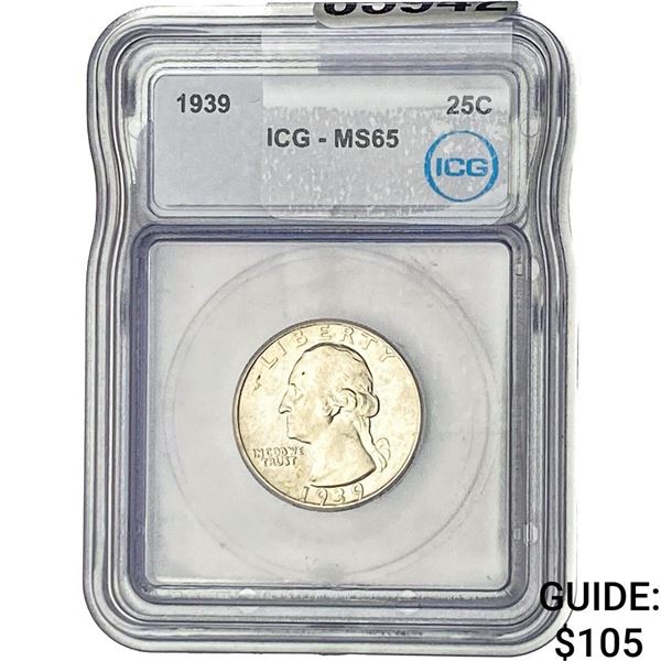 1939 Washington Silver Quarter ICG MS65