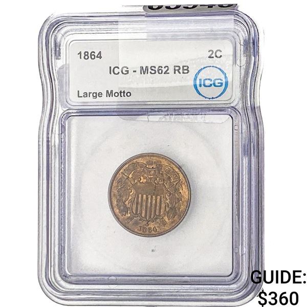 1864 Two Cent Piece ICG MS62 RB