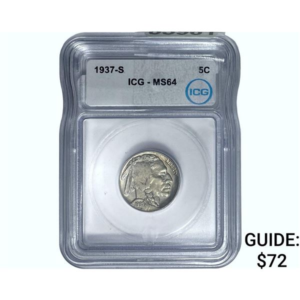 1937-S Buffalo Nickel ICG MS64