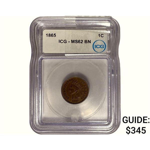 1865 Indian Head Cent ICG MS62 BN