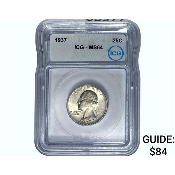 1937 Washington Silver Quarter ICG MS64