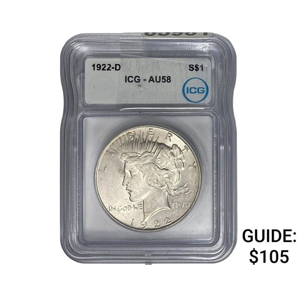 1922-D Silver Peace Dollar ICG AU58