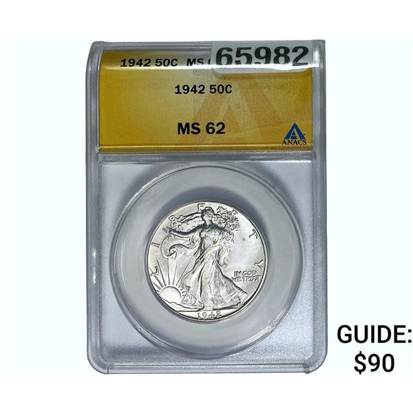 1942 Walking Liberty Half Dollar ANACS MS62