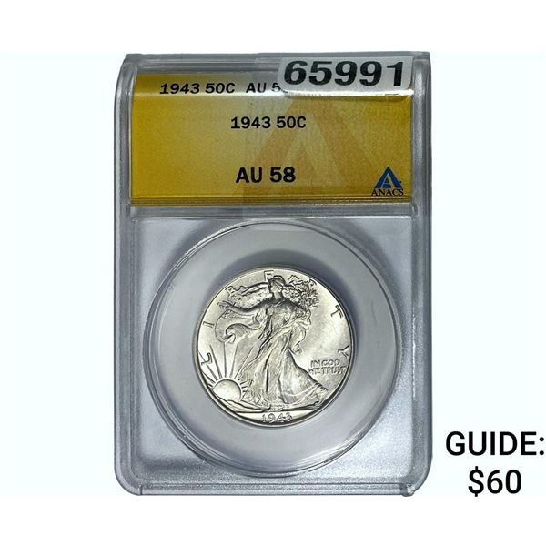 1943 Walking Liberty Half Dollar ANACS AU58