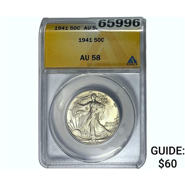 1941 Walking Liberty Half Dollar ANACS AU58