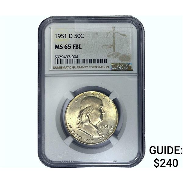1951-D Franklin Half Dollar NGC MS65 FBL