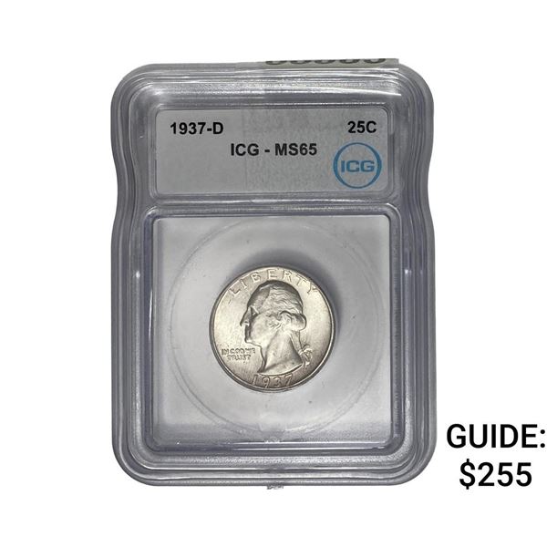 1937-D Washington Silver Quarter ICG MS65