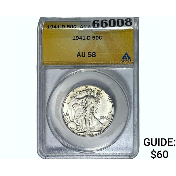 1941-D Walking Liberty Half Dollar ANACS AU58