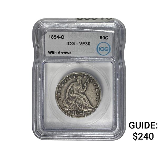 1854-O Seated Liberty Half Dollar ICG VF30