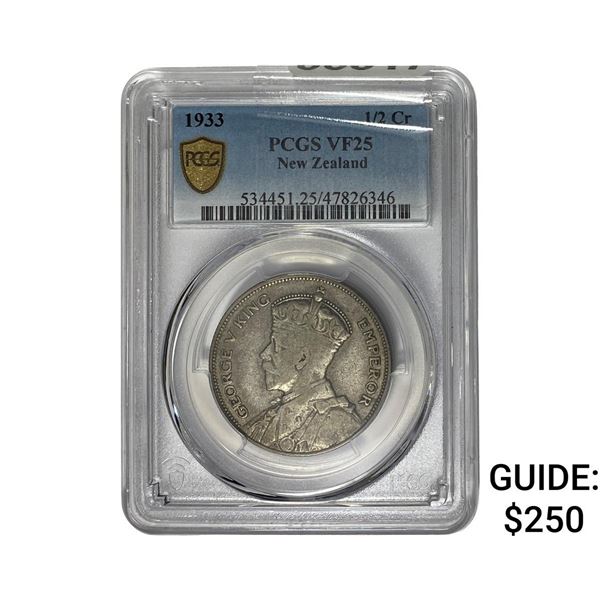 1933 1/2CR New Zealand PCGS VF25