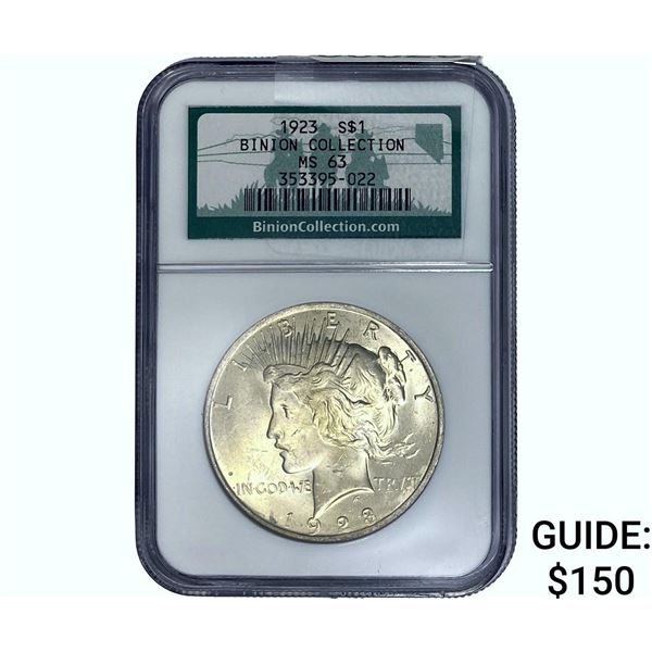 1923 Silver Peace Dollar Binion MS63