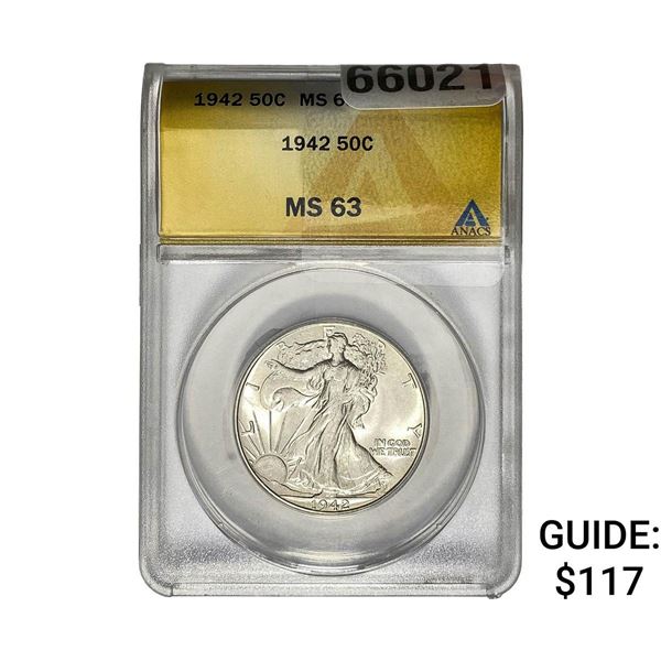 1942 Walking Liberty Half Dollar ANACS MS63