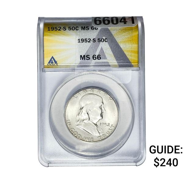 1952-S Franklin Half Dollar ANACS MS66