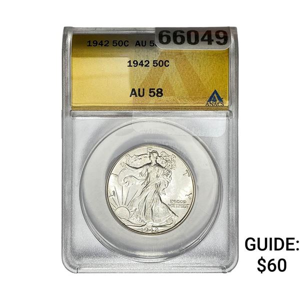 1942 Walking Liberty Half Dollar ANACS AU58