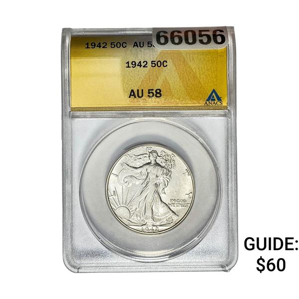 1942 Walking Liberty Half Dollar ANACS AU58