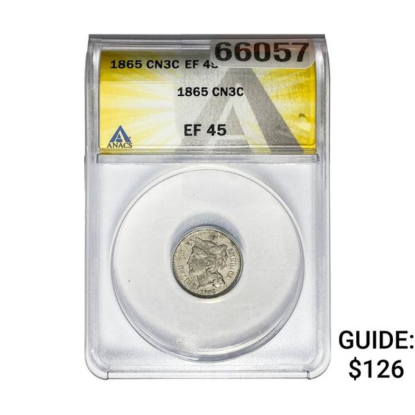 1865 Nickel Three Cent ANACS EF45
